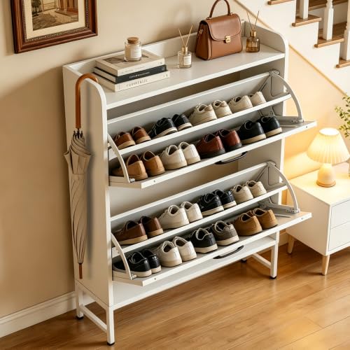 Shoe Cabinet with 2 Flip,Shoe Cabinet Storage,Shoe Organizer Cabinet,White | Hidden Wood Shoe Cabinet,reestanding Shoe Rack Cabinet for Entryway Hallway - color: White