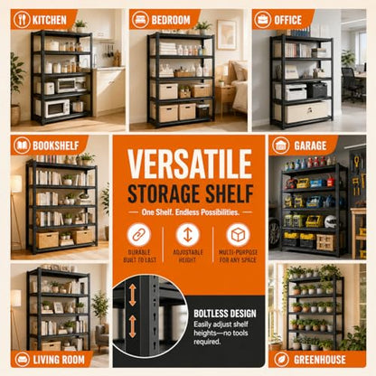Bolt-Free Metal Bookshelf, Adjustable Tall Bookcase with Anti-Drop Fence, Heavy Duty Deep Book Shelf, Large Office Bookshelf, Modern Storage Shelves for Bedroom, LivingRoom, Garage - size: 5-Tier 36"W x16"D x71"H