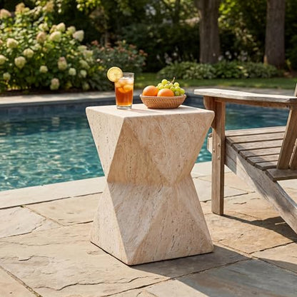 Christopher Knight Home Buncha 17.75" H Lightweight Concrete Outdoor Side Table, Patio End Table and Hourglass Design, MGO Outdoor Coffee Table, No Assembly Garden Plant Stand Indoor, Beige + Yellow - color: Beige + Yellow