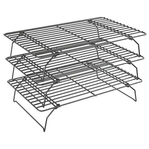 3 Tier Stackable Cooling Rack for Batch Cooling Cookie, Pizza, Cake-15.8”x 10”- Heavy Duty Cooling Racks for Cooking and Baking, Oven and Dishwasher Safe Baking Supplies-Black - color: Black, size: 10''x15.8''-3Tier