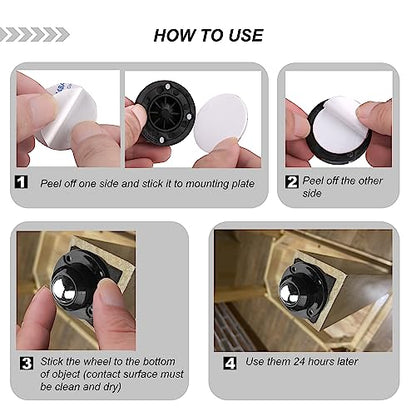 PlusRoc 12 Pack Self Adhesive Caster Wheels 1 Inch for Furniture Mop Bucket, Load Capacity 28LBS Per Wheel, Low Profile Swivel Wheels for Small Appliance Storage Bins - style: Steel Ball