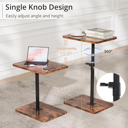 TV Trays for Eating on Couch - Height Adjustable C Shaped End Table with 360° Swivel, Slide Under Sofa Side Table for Small Spaces, Snack Table for Bed Chair Living Room Bedroom Laptop, Rustic Brown - color: Rustic Brown