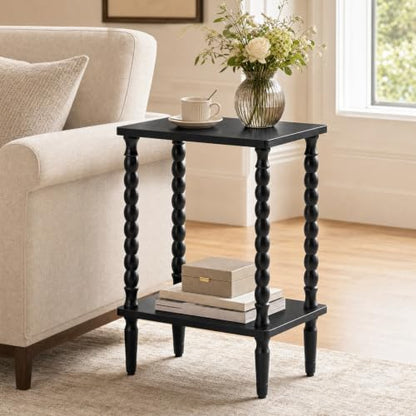 HOOBRO End Table, 2-Tier Small Side Table with Spindle Legs, Nightstand with Storage Shelves, Sofa Side Table, for Small Space, Living Room, Bedroom, Black BK189BZ01 - color: Black