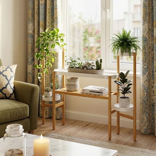 APRTAT Bamboo Plant Stand Indoor, 4 Tier Tall Plant Storage Stand Table Top for Multiple Plants, Window Plant Shelf Table Plant Rack for Balcony Garden Living Room Indoor Outdoor Home (4-Tier-12 Pot)