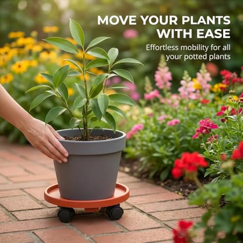 Rolling Plant Stand with Wheels 3 Pack 13 Inch Plant Caddy with Wheels Heavy Duty Plant Dolly Roller Base with Wheels Round Flower Pot Rack Holder Planter Trolley Tray, Red - color: Red, size: 13 inch