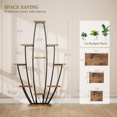 Plant Stand Indoor with Grow Lights - 10 Tiered Tall Plant Shelf Indoor | 59" Large Flower Holder, Corner Plant Rack, Metal Flower Stand with Lights, for Living Room Patio Garden Balcony Home