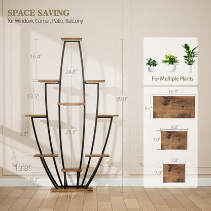 Plant Stand Indoor with Grow Lights - 10 Tiered Tall Plant Shelf Indoor | 59" Large Flower Holder, Corner Plant Rack, Metal Flower Stand with Lights, for Living Room Patio Garden Balcony Home