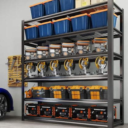 6T 62" W x 24" D x 84" H Garage Shelving Heavy Duty Metal Shelving 6000LBS Storage Shelves Adjustable Metal Shelves for Storage Industrial Garage Shelves for Warehouse Basement - size: 6T 62" W x 24" D x 84" H