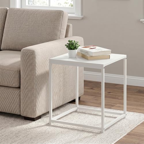 Modern End Table with Metal Frame, Easy Assembly Night Stand, Square Open Frame Bedside Table, Side Table, for Bedroom, Living Room, Solid White - color: Solid White/White, size: 1 Tier, Set of 1