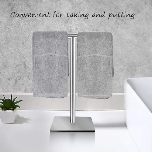 Freestanding Hand Towel Holder Countertop Modern Stand Towel Rack with Square Base Space Saving 304 Stainless Steel Hand Towel Holder Silver Finished - color: Freestanding Stainless Steel Towel Rack Silver on Countertop