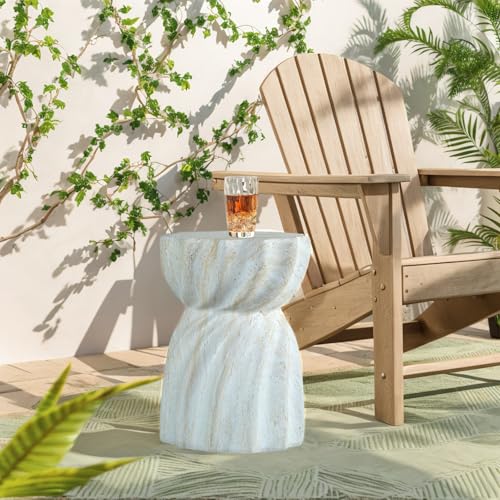 Stone Side Table,Round Faux Marble Side Table,Modern Small Stone End Table for Balcony (White-13.8"-9) - color: White-13.8"-9