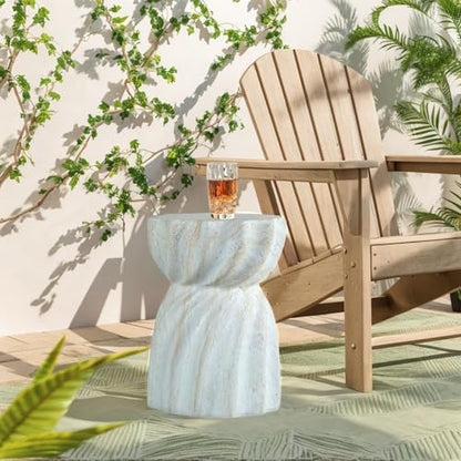 Stone Side Table,Round Faux Marble Side Table,Modern Small Stone End Table for Balcony (White-13.8"-9) - color: White-13.8"-9