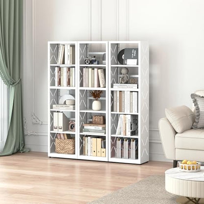 Polup Book Shelf, 5 Tier Metal Bookcase with Adjustable Shelves, Tall Narrow Bookshelf with Bookends, White Display Shelves for Living Room, Home Office, Library - color: White, size: 5 Tier-16" W