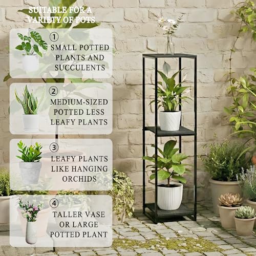 46" Tall 3-Tier Corner Plant Stand Indoor, Black | Functions as Flower Pots, Shelf, Decor Rack, Holder; Metal Frame with MDF Boards; for Living Room, Balcony; Modern Design