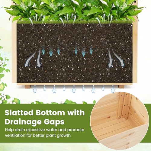 Giantex Raised Garden Bed with Sided Trellis & Hanging Roof, Wood Planter Box, Freestanding Garden Planter Raised Bed for Flowers Herbs Climbing Vines 31”x16”x41” (L x W x H) - color: Natural, size: 31”x16”x41”