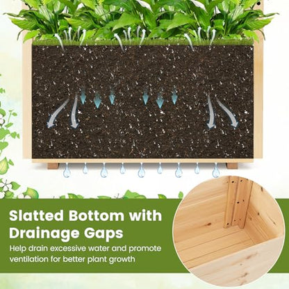 Giantex Raised Garden Bed with Sided Trellis & Hanging Roof, Wood Planter Box, Freestanding Garden Planter Raised Bed for Flowers Herbs Climbing Vines 31”x16”x41” (L x W x H) - color: Natural, size: 31”x16”x41”