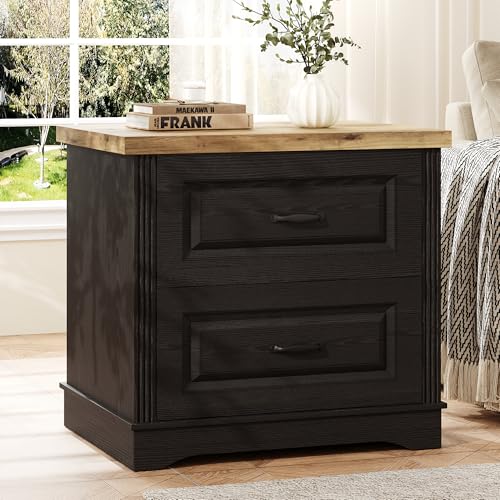 Catrimown 24" Wide Farmhouse Nightstand, Large End Table with 2 Drawers, Side Table Chest of Drawers Cabinet, Night Stand for Bedroom, Living Room, Black - color: Black