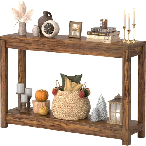 Besiost 47" Farmhouse Wood Entryway Table Narrow Console Table with Storage Behind Couch Sofa Table with Shelves Entry Way Table with Open Storage, Easy Assembly, Rustic Brown - color: Rustic Brown, size: 47"(L)*31.3(H)