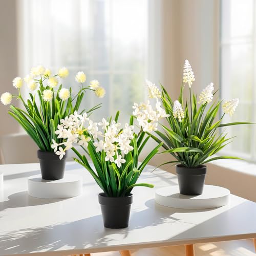 3 Pack Fake Small Plant Artificial Potted Flowers for Home Decor Fake Flower Plant Greenery Mini Faux Plant for Indoor Bedroom Living Room Office Shelf Bathroom Farmhouse Decor (Type 5) - color: Type 5