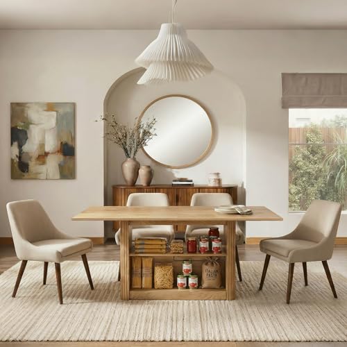 FUQARHY 63" Dining Table with Storage, Farmhouse Rectangular Kitchen Table - color: Yellow Oak