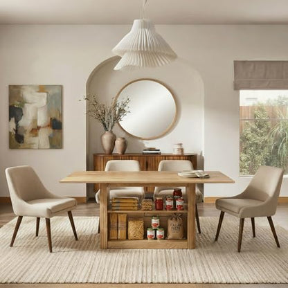 FUQARHY 63" Dining Table with Storage, Farmhouse Rectangular Kitchen Table - color: Yellow Oak