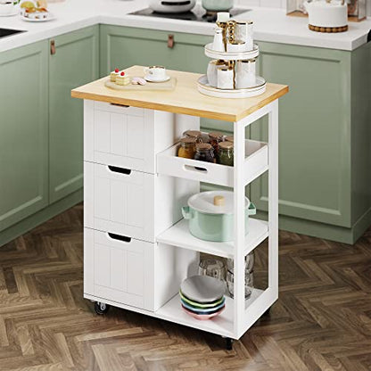 SUNLEI Kitchen Island with Storage Cart Rolling Moveable Microwave Microwave cart with 3 Drawers on Wheels Portable Mobile Narrow Kitchen Island, White - size: 26.6 INCH, style: White