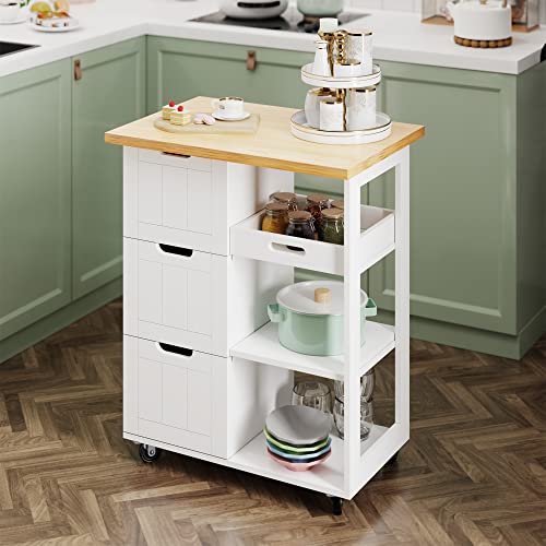 SUNLEI Kitchen Island with Storage Cart Rolling Moveable Microwave Microwave cart with 3 Drawers on Wheels Portable Mobile Narrow Kitchen Island, White - size: 26.6 INCH, style: White