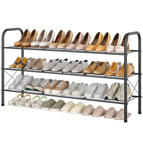 Hoctieon 3 Tier Mesh Style Shoe Rack, Entryway Shoe Shelf, Shoe Storage Organizer, Shoe Rack for Closet, Space Save for Bathroom, Garage, Hallway, Bedroom, Living Room, Black - color: Black, size: 3 Tier