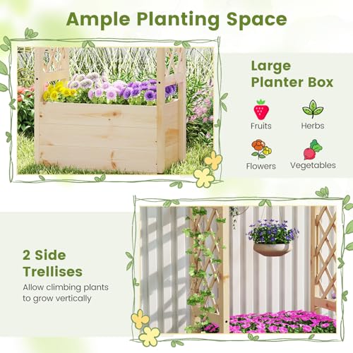 Giantex Raised Garden Bed with Sided Trellis & Hanging Roof, Wood Planter Box, Freestanding Garden Planter Raised Bed for Flowers Herbs Climbing Vines 31”x16”x41” (L x W x H) - color: Natural, size: 31”x16”x41”