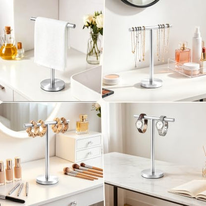 T-Shape Bath Hand Towel Holder Standing, Silver, 2 Pack | Weighted Stainless Steel Base Helps Prevent Tipping While The Open T-Shape Keeps Towels Dry on Bathroom Countertops - color: Silver-2 Pack