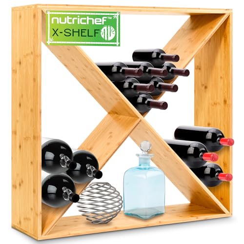 Nutrichef X Self Oversize Stackable Modular Wine Rack, Fits Up to 84 Standard Size Bottles Compatible and Stackable w/All Wine Racks - Bamboo Construction with Anti Moisture Protective Finish - size: X Brown