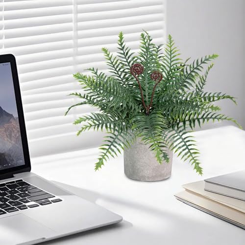 Artificial Boston Fern Potted Plants, 2 Pcs 15'' Fake Greenery Shrubs Plants in Pot for Home Office Living Room Desk Shelf Indoor - color: Green-2pcs