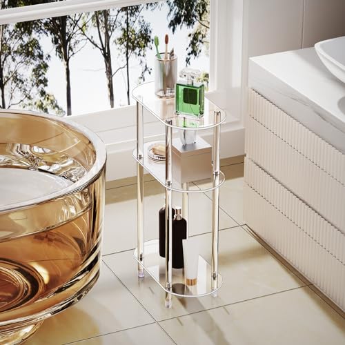 Clear Acrylic Narrow Side Table for Small Spaces, 15.75" L x 7.87" W x 24.6" H, 3 Tier Oval Slim End Table Nightstand, Small Minimalist Skinny Bedside Table for Bedroom, Bathroom, Living Room - size: 3 Tier 1-Pack 24.6"H
