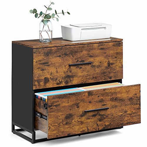 VASAGLE Lateral File Cabinet, Home Office Printer Stand, 2-Drawer Filing Cabinet, with Anti-tip Interlocking Mechanism, for A4, Letter-Size, Legal-Size Hanging Files, Rustic Brown and Ink Black - color: Rustic Brown + Ink Black, size: 2 Drawers