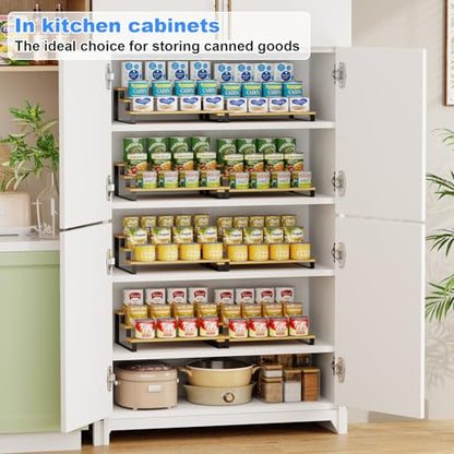 Expandable Bamboo & Iron Can Organizer, 3-Tier Adjustable Pantry Can Rack, Kitchen Cabinet Food Storage Shelf, Easy Access Canned Goods Soda Soup Can Holder, Hold Up to 30 Cans, Black - color: Black