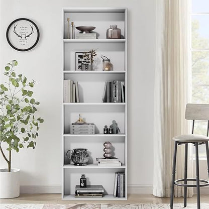 GRUSIGN 71" Tall 6-Tier Bookshelf, Large Open Display Bookcase with Ample Storage, Floor Standing Book Shelf for Living Room, Home Office, Bed Room, White - color: White