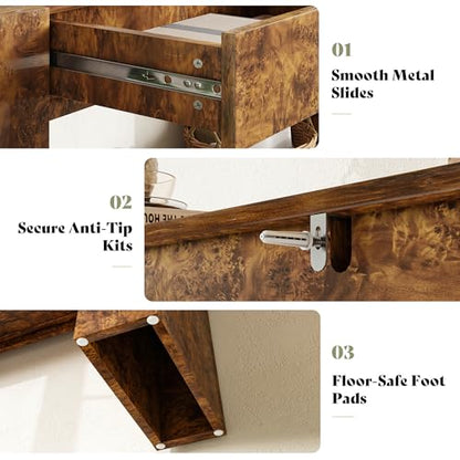 AMERLIFE 63" Burl Wood Console Table, Modern High Gloss Entryway Table with 2 Storage Drawers, Long Sofa Table Behind the Couch for Entrance, Hallway, Foyer, Living Room, Brown - color: Brown