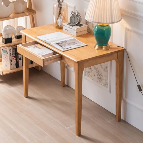Solid Wood Desk with Drawer, Small Computer Desk for Small Spaces, Gaming Study Home Office Desks for Work, Student PC Desk for Bedroom, Escritorios para Cuartos (Wood Color, 39.4 inch) - color: Wood Color, size: 39.4 inch