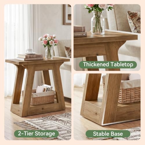 Solid Wood End Table, 23.6" Rustic Narrow Side Table for Living Room, Farmhouse Nightstand for Bedroom,Small Spaces, Brown