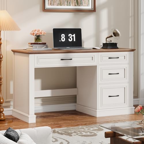 Halitaa Farmhouse 47" Executive Desk, Computer Desk with Drawers and File Drawer, Workstation Computer Desk with Charging Station for Home Office,Study.Unique White - color: Unique White, size: With Charging Station
