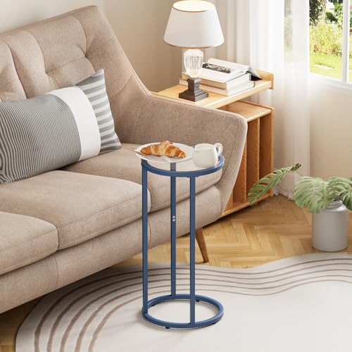 C Table Side End Table,Glass Couch Table Set of 2, Round Sofa End Table with Metal Frame, Small Snack Table for Living Room, Bedroom, Small Spaces, Easy Assembly (Blue,2pcs) - color: Blue