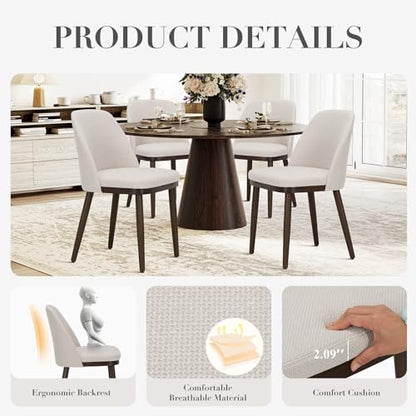 COLAMY Upholstered Dining Chairs Set of 6, Modern Kitchen Chairs with Back, Fabric Side Chair with Wood Legs for Dining Room Kitchen Restaurant, Beige - color: Beige, size: Set of 6