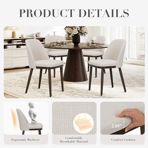 COLAMY Upholstered Dining Chairs Set of 2, Modern Kitchen Chairs with Back, Fabric Side Chair with Wood Legs for Dining Room Kitchen Restaurant, Beige - color: Beige, size: Set of 2