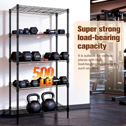 Wire Rack 5 Tier Shelving Unit - Heavy Duty Metal Storage Shelves 29.92" L x 13.78" W x 59.84" H Adjustable Wire Shelving Rack for Kitchen Storage Shelves, Garage Storage Rack | Multi Layer Adjustable Metal Wire Frame, Strong Weight Capacity, Great for Ki