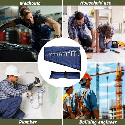 BLIRITEL 16 Pockets Wrench Roll Up Pouch, Wrench Roll Organizer and Tool Storage, Rolled Tool Pouch for Mechanic Electrician Craftsman (Blue) - color: Blue