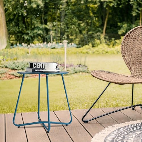 danpinera Outdoor Side Tables with Flower Cut Outs, Weather Resistant Steel Patio Side Table, Small Round Outdoor End Table Metal Side Table for Patio Yard Balcony Garden Navy Blue - color: Navy Blue