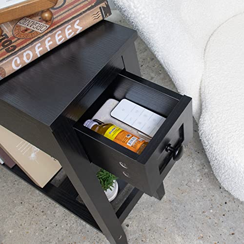 Narrow End Table, Black Couch Table with Drawer, Slim Bed Side Table for Small Space/Night Stand Set of 2, Side Table for Couch - size: 2 set black