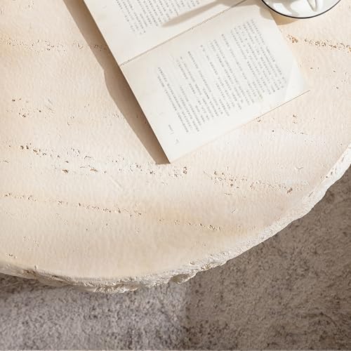 Round Coffee Table for Living Room Outdoor Faux Stone Coffee Table Amber Travertine Concrete Pattern, 31.49" Modern Faux Marble Center Tables Tea Tables, No Need Assemble, Beige - color: Faux Stone-round-31.49inch-beige-coffee