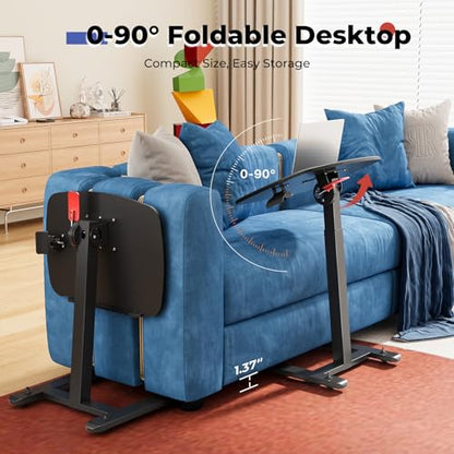 JOY worker Low Height 90° Foldable Standing Desk, Small Mobile Laptop Desk | Height Adjustable TV Tray Table, 21.65" Black MDF Tilt Board, Rolling Desk with Low Base & Hidden Casters, Couch Bed Home Use - color: Black