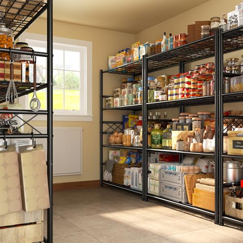 DurayLoly Storage Shelves 4-Tier Large Capacity Metal Shelving with Hooks, Heavy Duty Garage Shelving Unit with Leveling Feet, Stable Metal Shelves for Pantry, Kitchen and Closet,36" W x 12" D x 60" H - size: 36" W x 12" D x 60" H (4T)